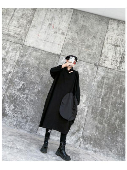 LOOSE ASYMMETRIC A-LINE SPLIT-JOINT BLACK LONG DRESS - Zebrant