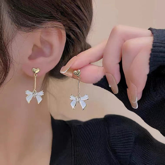 S925 silver needle love bow earrings