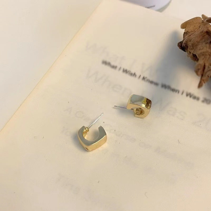 S925 silver pin simple metal cropped geometric earrings