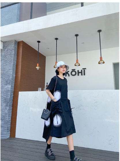 LOOSE POLKA-DOT ROUND-NECK LONG DRESS