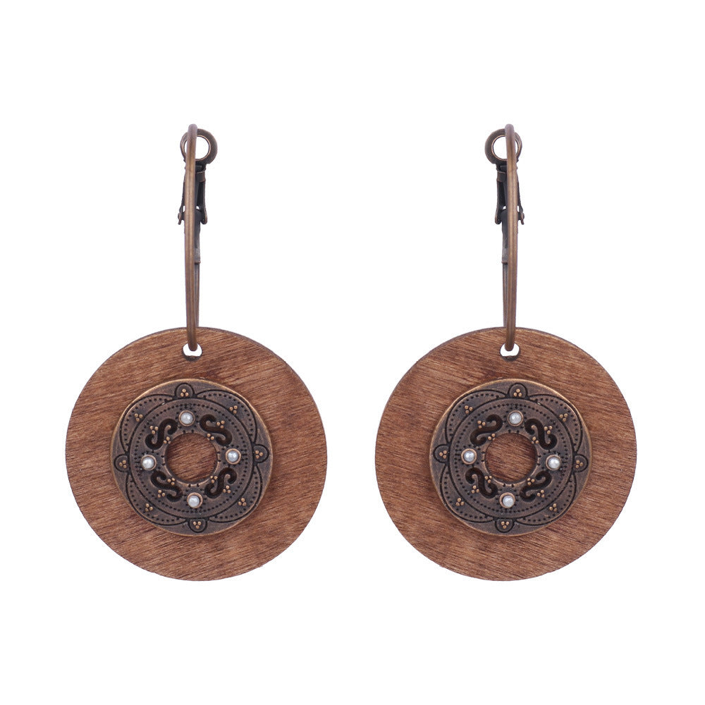 Exaggerated retro wooden earrings