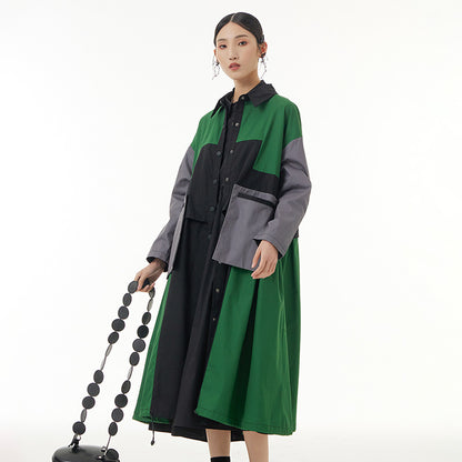 Fashion large women's wear contrast coat loose and thin medium and long windbreaker coat