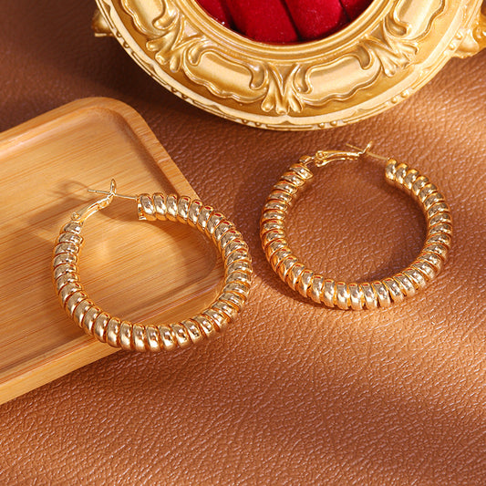 S925 silver needle retro spiral C-shaped earrings