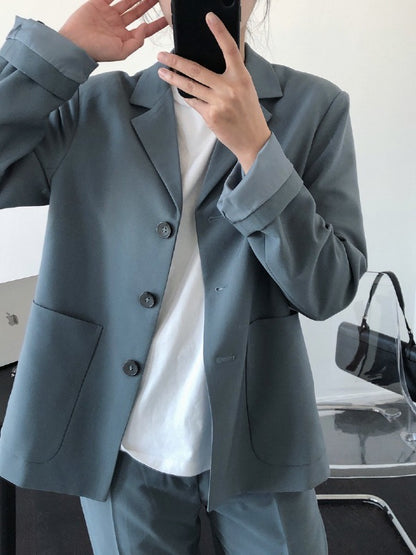 Loose Solid Casual Blazer Lapel Outwear