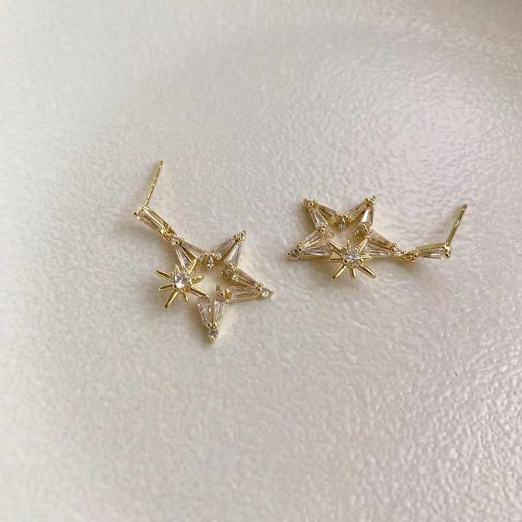 S925 silver needle five-pointed star studded with diamond star earrings
