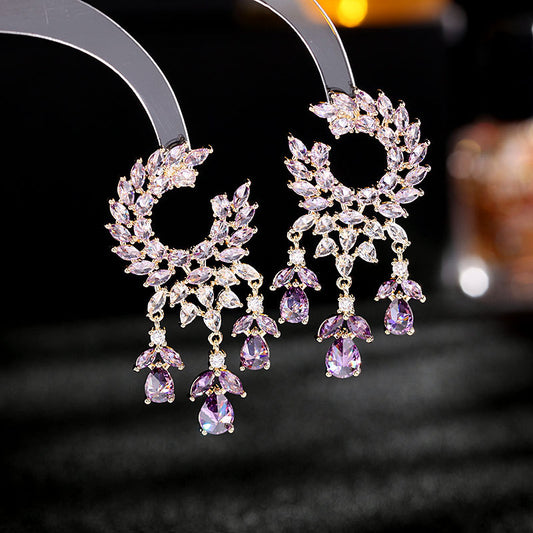 Zircon tassel olive branch Earrings