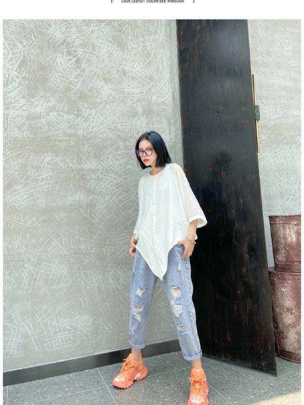 Plus Size Loose Chiffon Solid Split-Joint Blouse