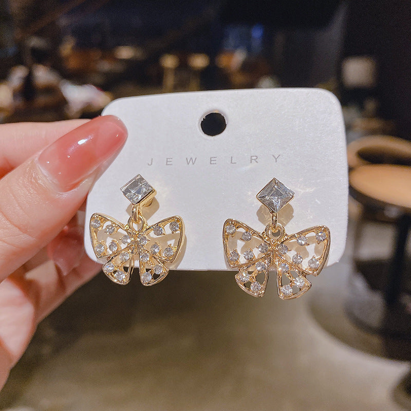 Wholesale S925 silver needle fashion exaggerated rhinestone compact butterfly earrings