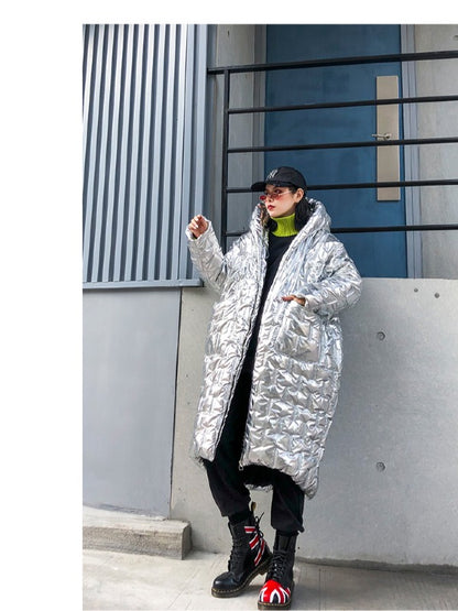 LOOSE HOODED PADDED LONG COAT