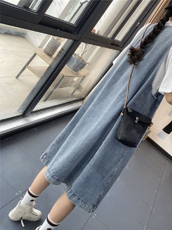 Loose Jean Splicing Contrast Color V-Neck Dress