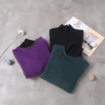 Plus Size - Casual Solid Color Turtleneck Sweatshirt