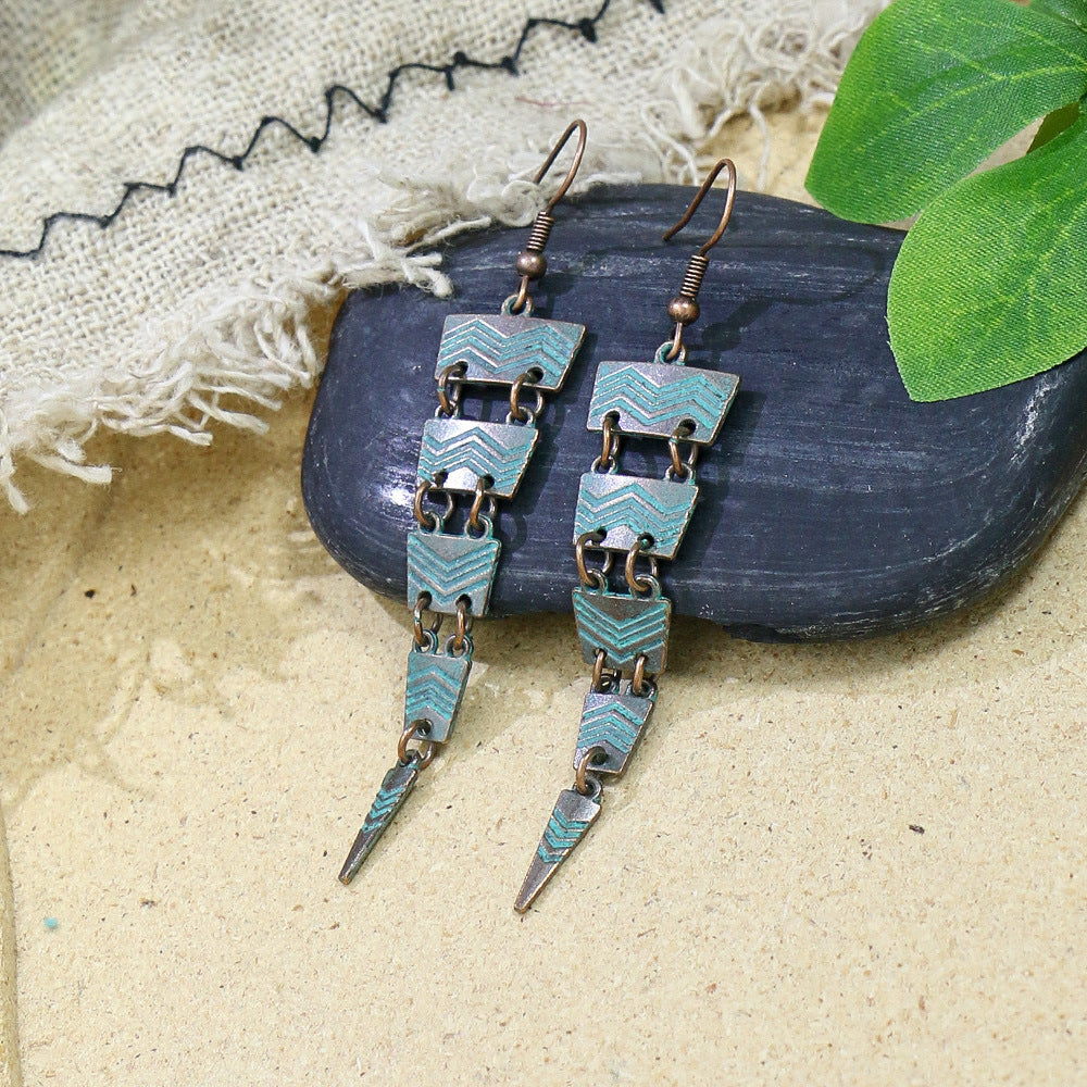 Retro earrings geometric turquoise tassel earrings