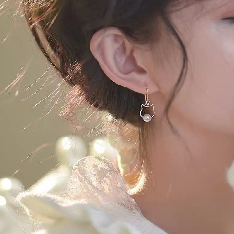 S925 Silver Needle Cat Earrings