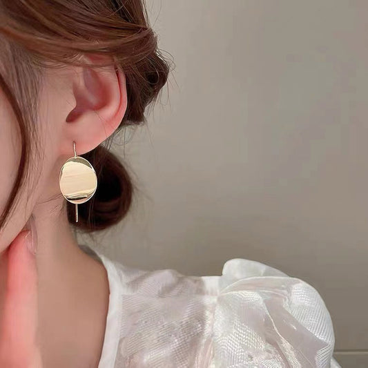 S925 Silver Needle Metal Simple Fashion Bright Face Earrings