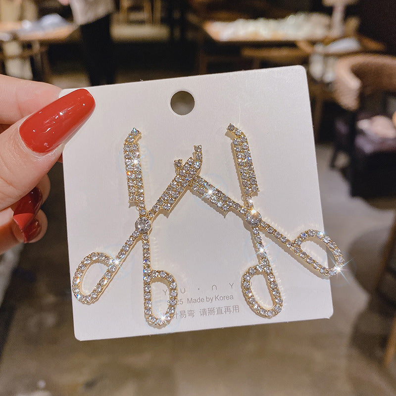 Wholesale fashion full drill scissors Earrings