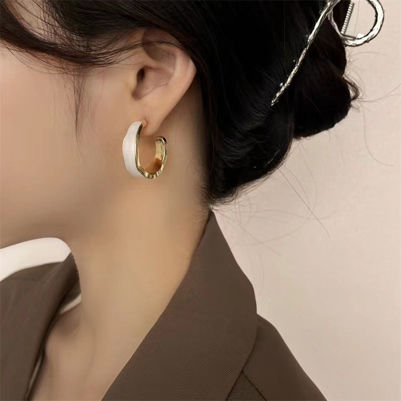 S925 silver pin C-type minimalist geometric semicircle earrings