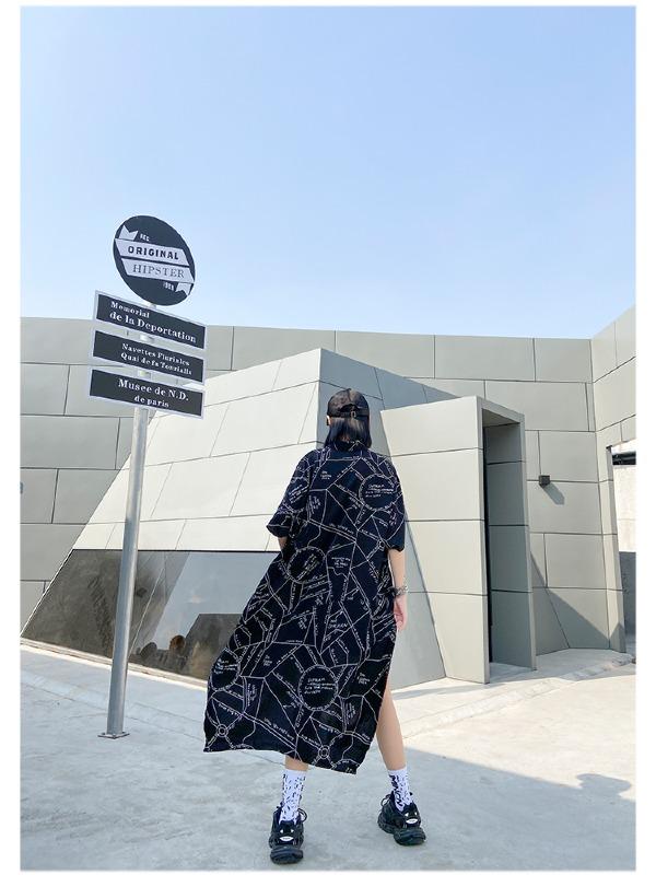 Printed High-Low Lapel Blouse