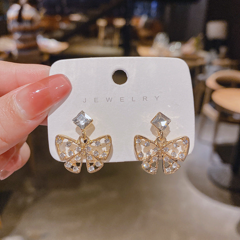 Wholesale S925 silver needle fashion exaggerated rhinestone compact butterfly earrings