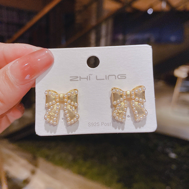 WHOLESALE pearl bow small fragrance earrings