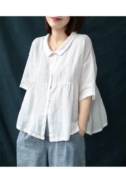 Plus Size Loose Linen Solid Shirt