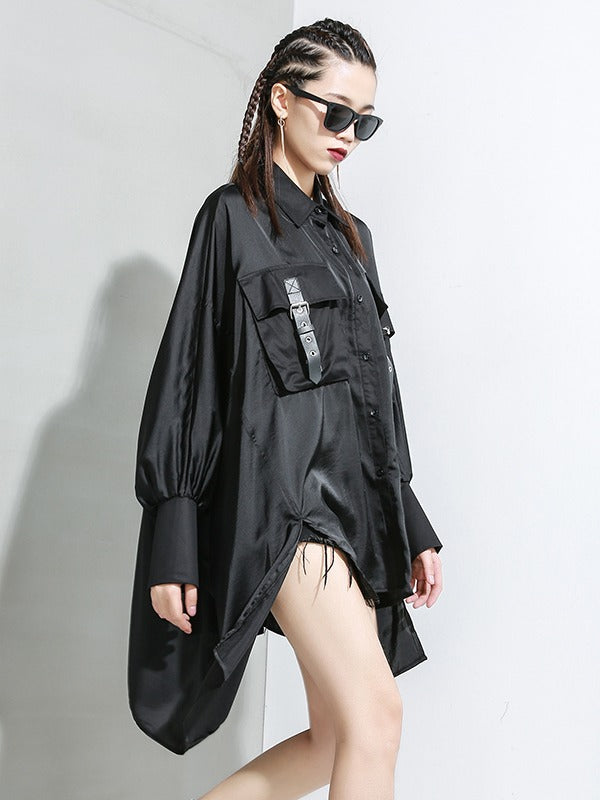 Black Loose Cropped Bat Sleeve Shirt