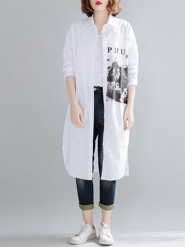 Loose Letter Print Long Shirt