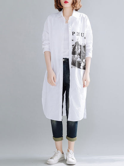 Loose Letter Print Long Shirt