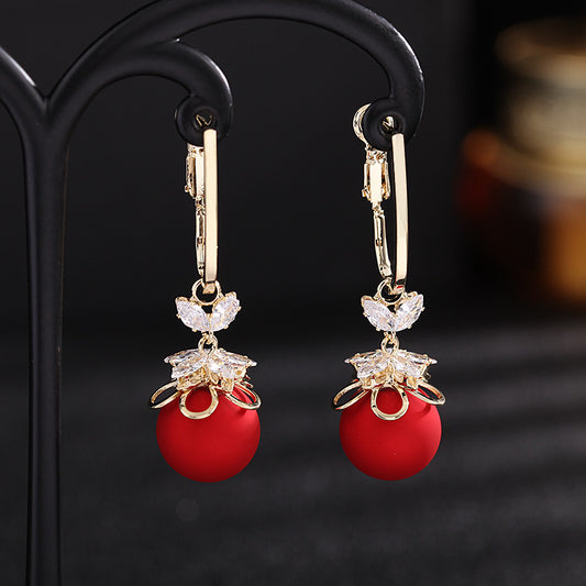 Red Pearl Long Earrings