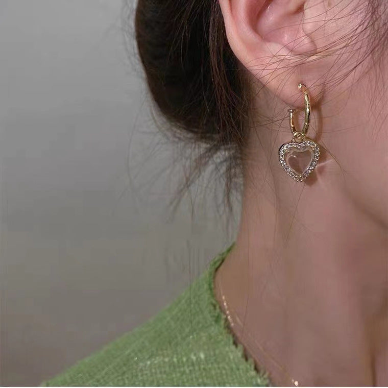 S925 silver needle vintage transparent resin love earrings