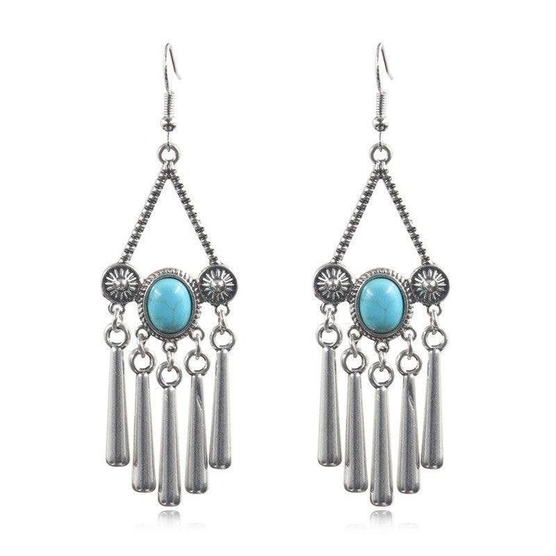 Peacock Flower Leaf National Wind Silver Earrings