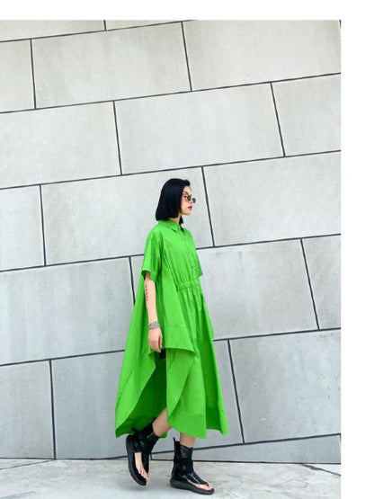 Elasticity Lapel Split-Joint Midi Dress