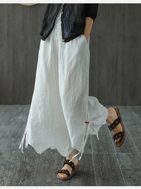 LOOSE WIDE-LEG CROPPED LINEN PANTS