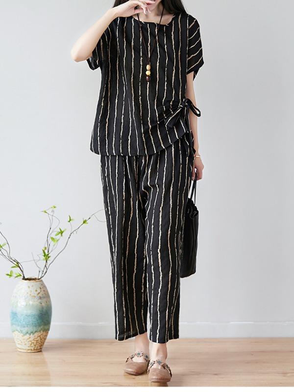 SUMMER NEW OVERSIZE STRIPED CASUAL PANTS SUIT - Zebrant
