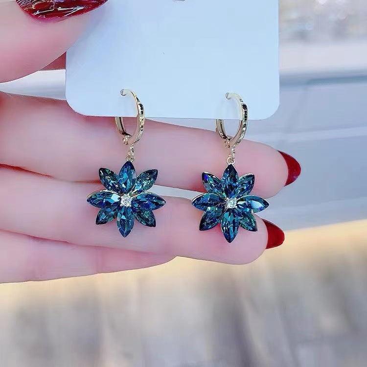 Crystal Petal Blue Ice Flower Earrings
