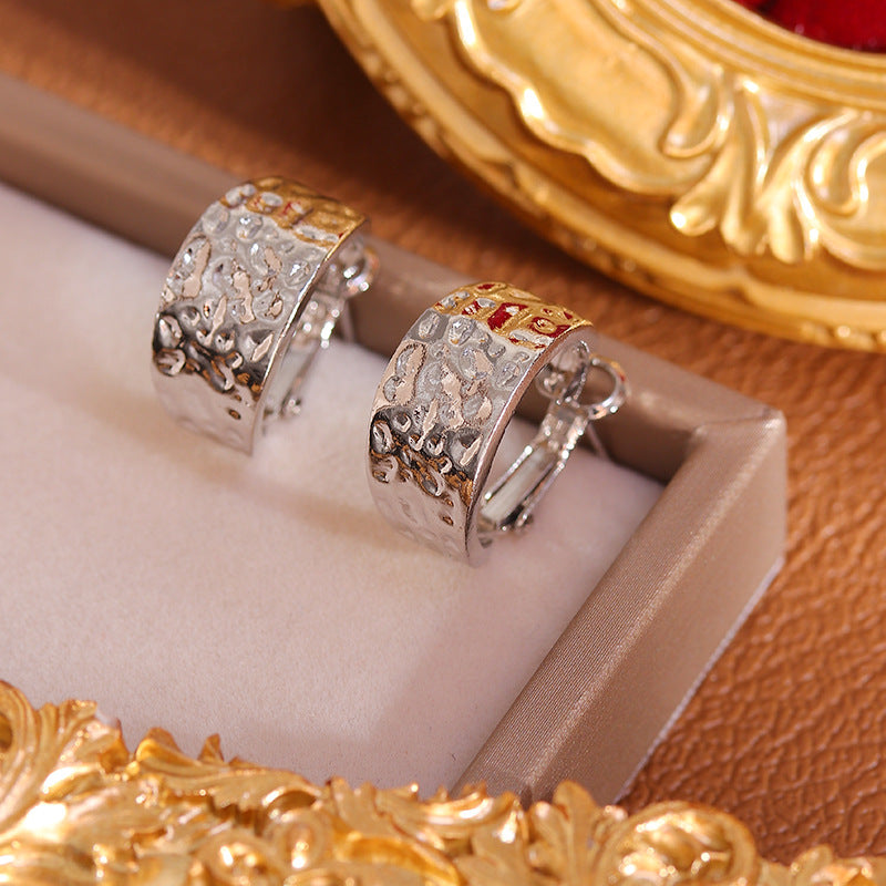 S925 silver needle simple metal texture fashion earrings