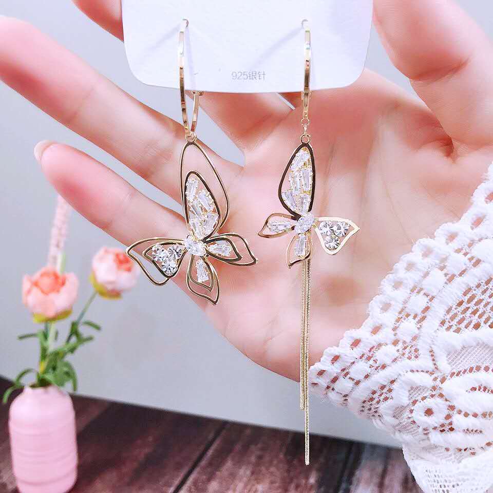 Bowknot geometric tassel long pearl rhinestone earrings