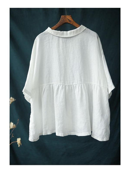 Plus Size Loose Linen Solid Shirt