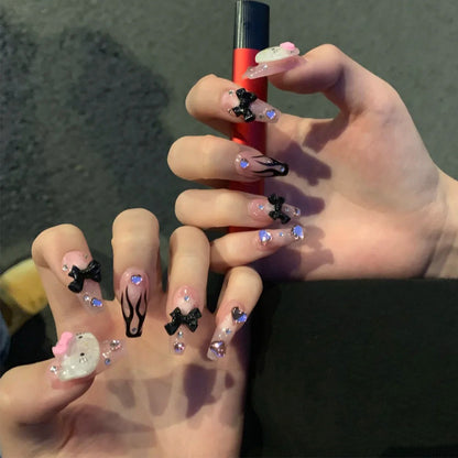 Hot girl black flame PRESS ON NAILS