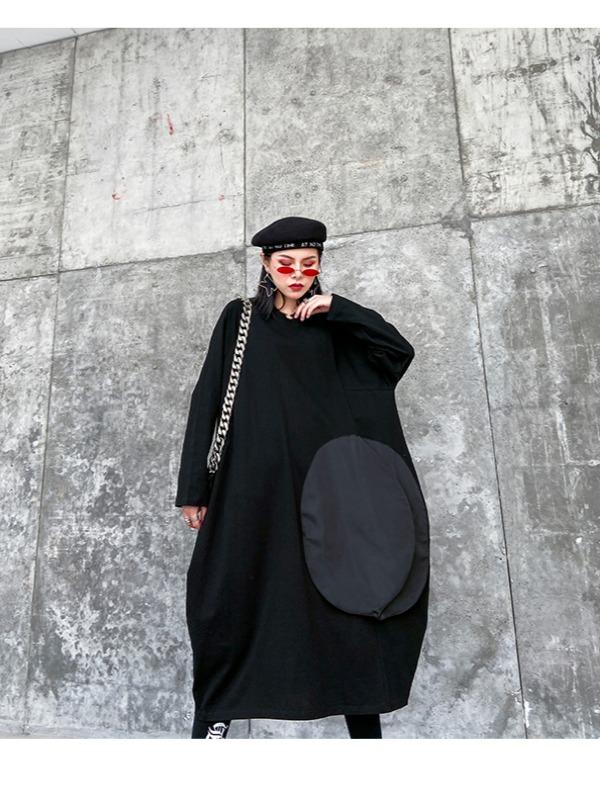 LOOSE ASYMMETRIC A-LINE SPLIT-JOINT BLACK LONG DRESS - Zebrant