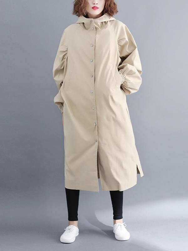 LOOSE PUFF SLEEVE HOODED LONG OUTWEAR