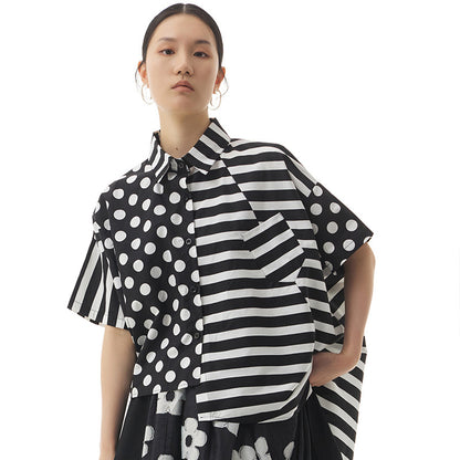 Oversized women's loose skinny top with striped irregular splicing top