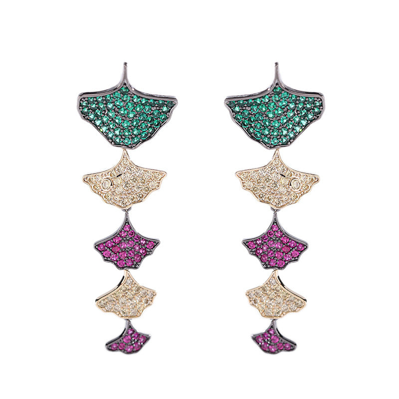 Geometric cool color zircon Apricot Leaf Earrings