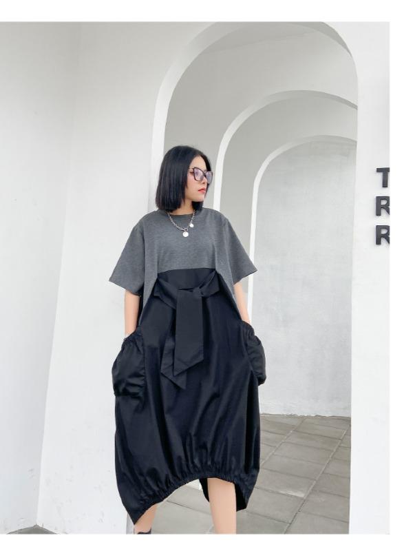 Urban Split-Joint Round-Neck Short Sleeve Long Dress