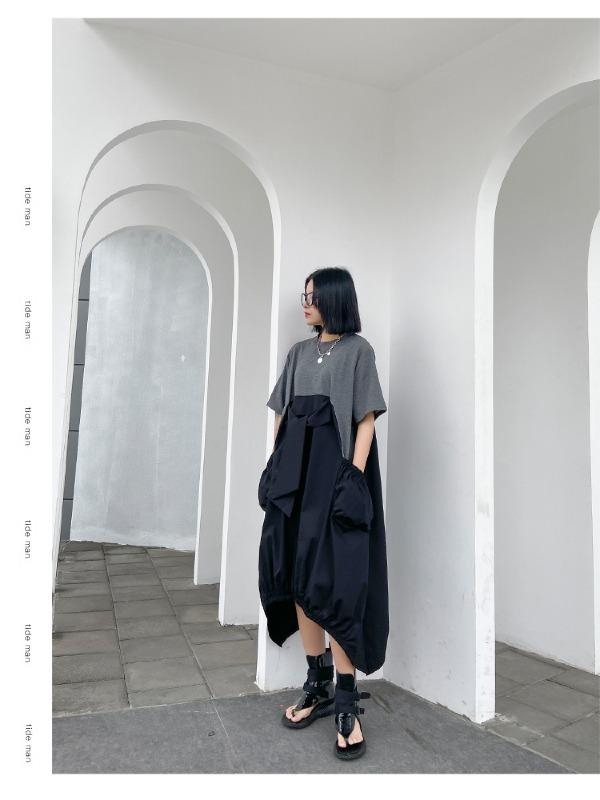 Urban Split-Joint Round-Neck Short Sleeve Long Dress