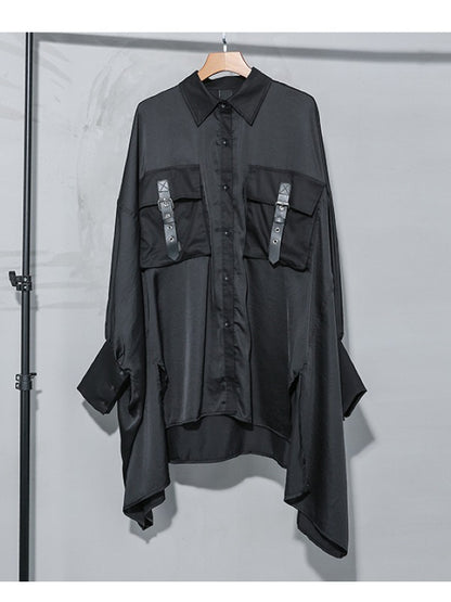 Black Loose Cropped Bat Sleeve Shirt