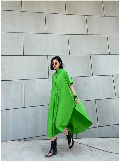 Elasticity Lapel Split-Joint Midi Dress