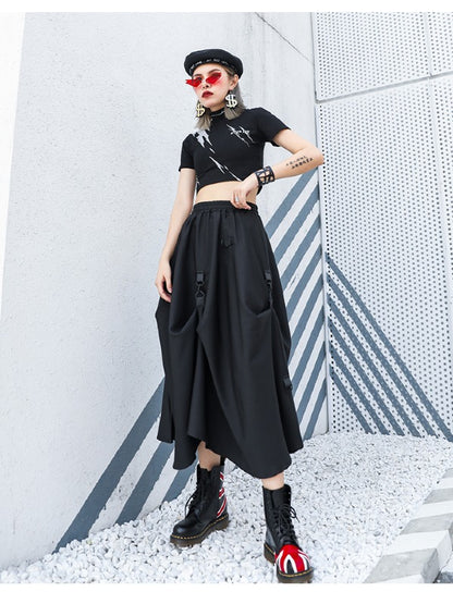 BLACK LOOSE EMPIRE A-LINE SKIRT