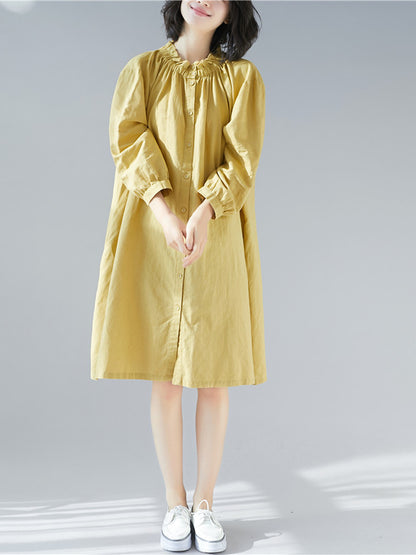 Loose Solid Special Neck Designed Shirt Dress
