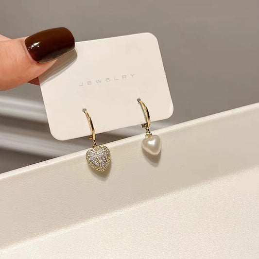 S925 silver needle pearl diamond irregular love earrings