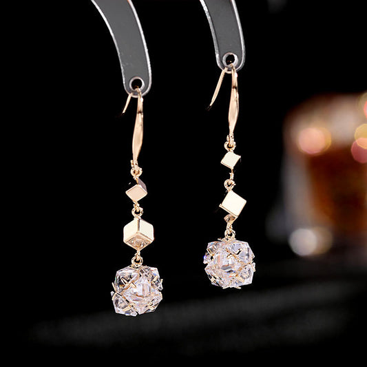 Long earrings geometric square three-dimensional ball earrings